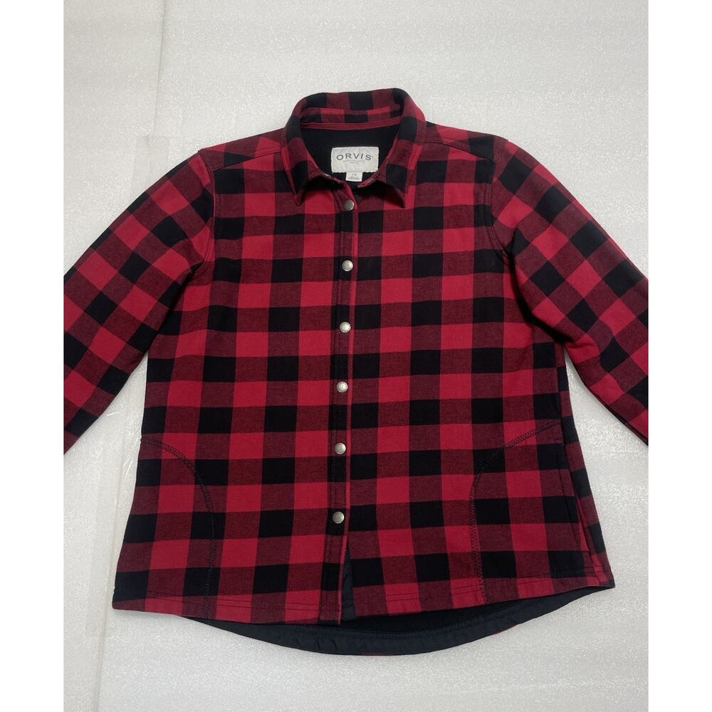 Orvis Womens Buffalo Plaid Snap Front Fleece Lined Jacket Sz Large Shacket